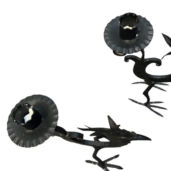 Set Of 2 Wrought Iron Rooster Candlestick Holder Horshoe Folk Art - Picture 8 of 14